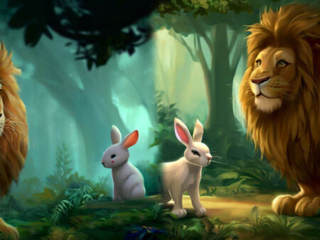 A Lion and a Rabbit